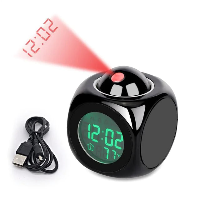 LED Projection Alarm Clock Digital LCD Display USB