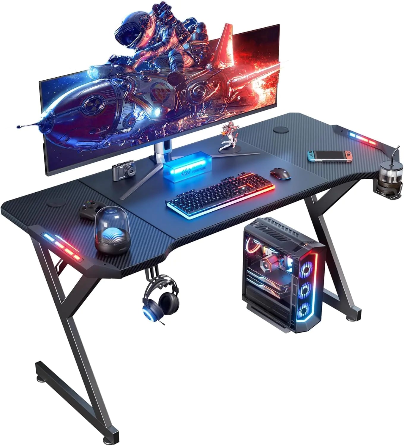 55 Inch Gaming Desk with LED Lights